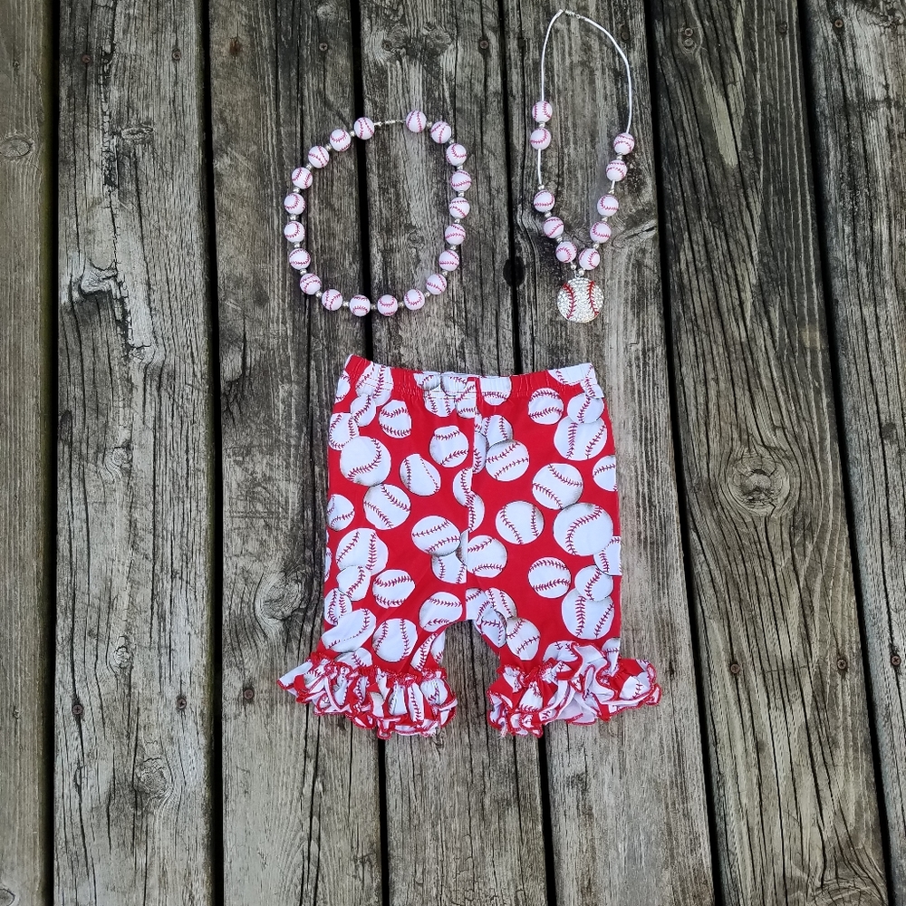 Girls boutique ruffle icing shorts size 6 and 2 new ABC large bead necklaces